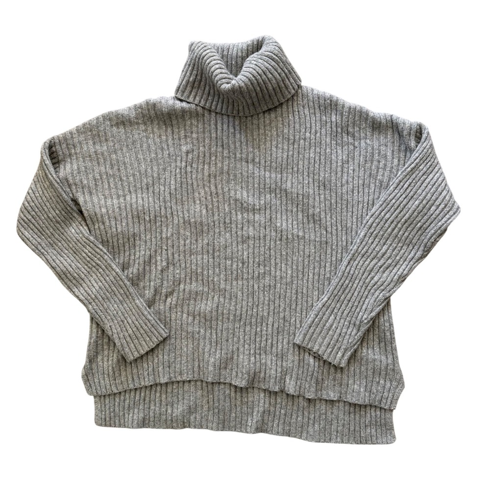 Marine Layer Grey Ribbed Turtleneck Sweater Oversized High-Low Wool Blend Medium